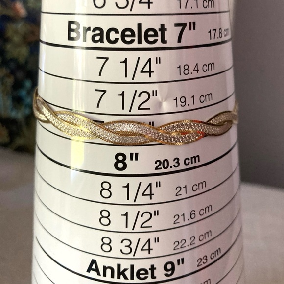 Two-Toned 925 Sterling Silver & Gold Overlay Bracelet Flat Herringbone Twist - Picture 9 of 13